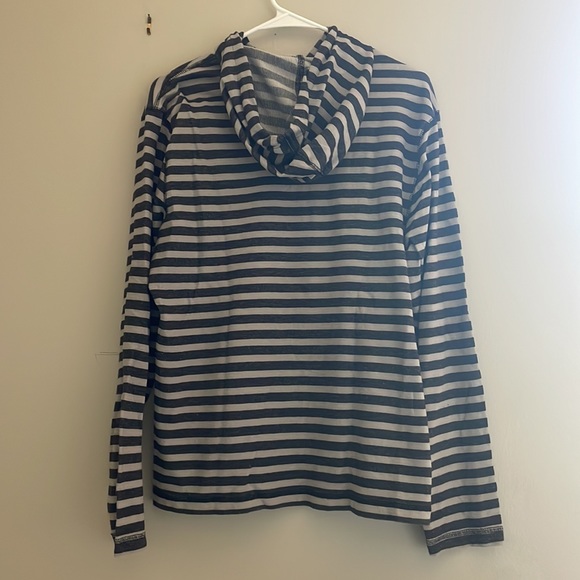 Women's American Rag Lightweight Quarter Button Grey Striped Hoodie - Picture 5 of 5